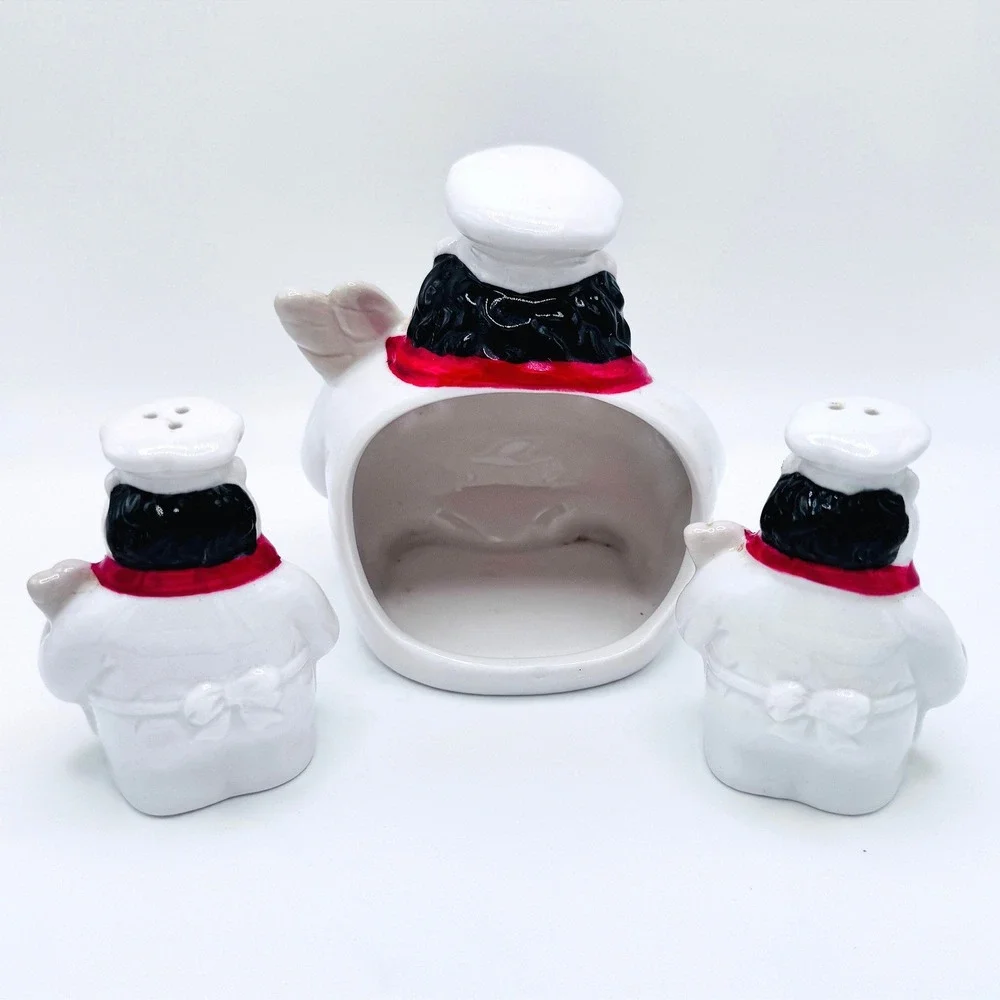 Vintage Chef Sponge Holder Salt Pepper‎ Shakers Farmhouse Kitchen Decor Kitsch